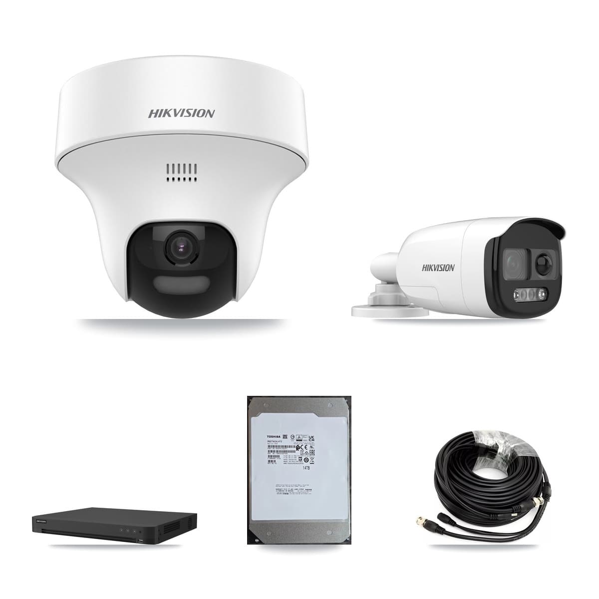 Hikvision 16-Channel 5MP CCTV Kit — 2 DS-2CE12KF3T Bullet + 6 DS-2CE70K0T Turret Cameras + 14TB Recording