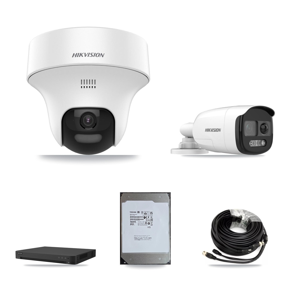 Hikvision 16-Channel 5MP CCTV Kit — 2 DS-2CE12KF3T Bullet + 6 DS-2CE70K0T Turret Cameras + 14TB Recording