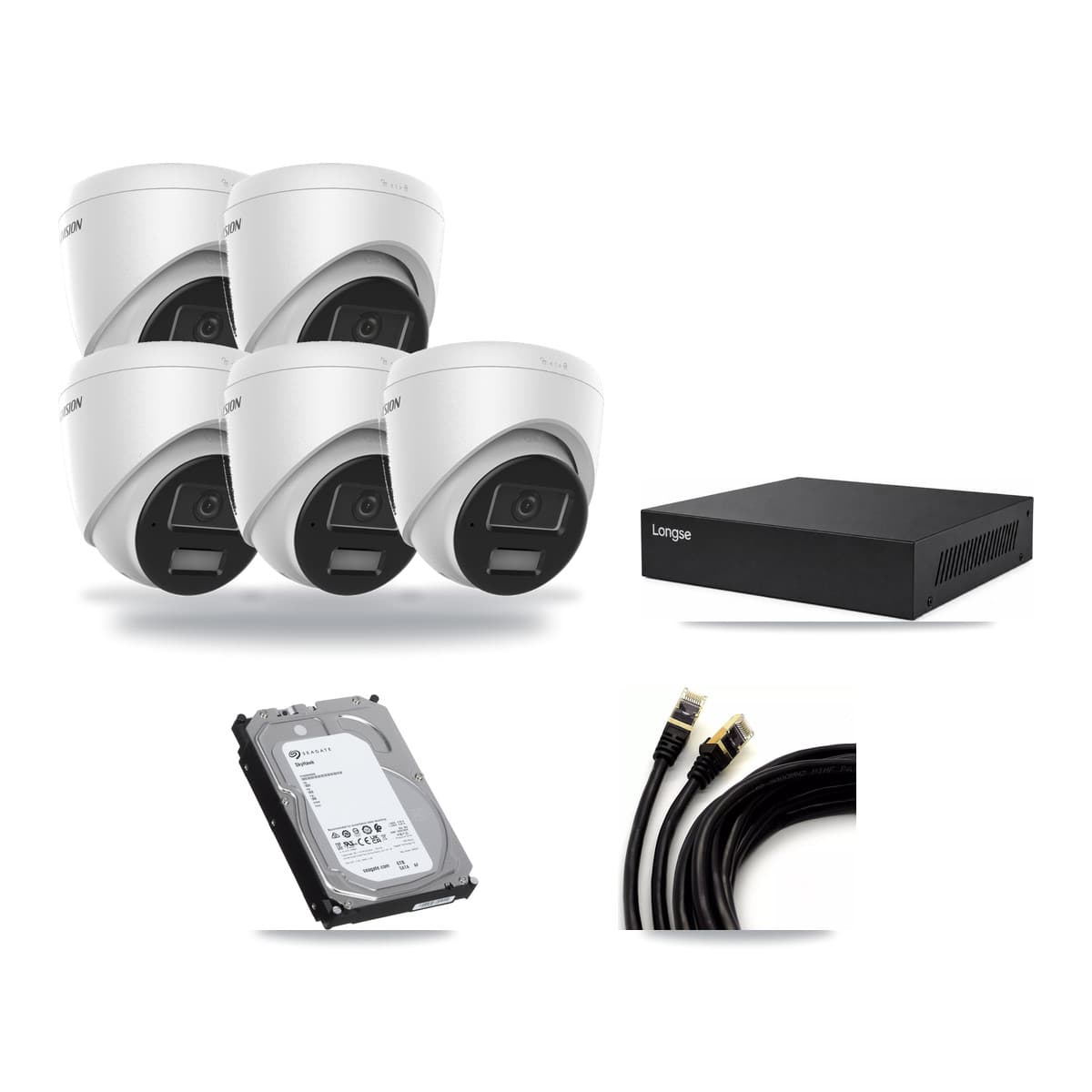 Hikvision & Longse 8-Channel 4MP CCTV Kit — 5 DS-2CD1343G2 Turret Cameras + 6TB Recording - Image 1