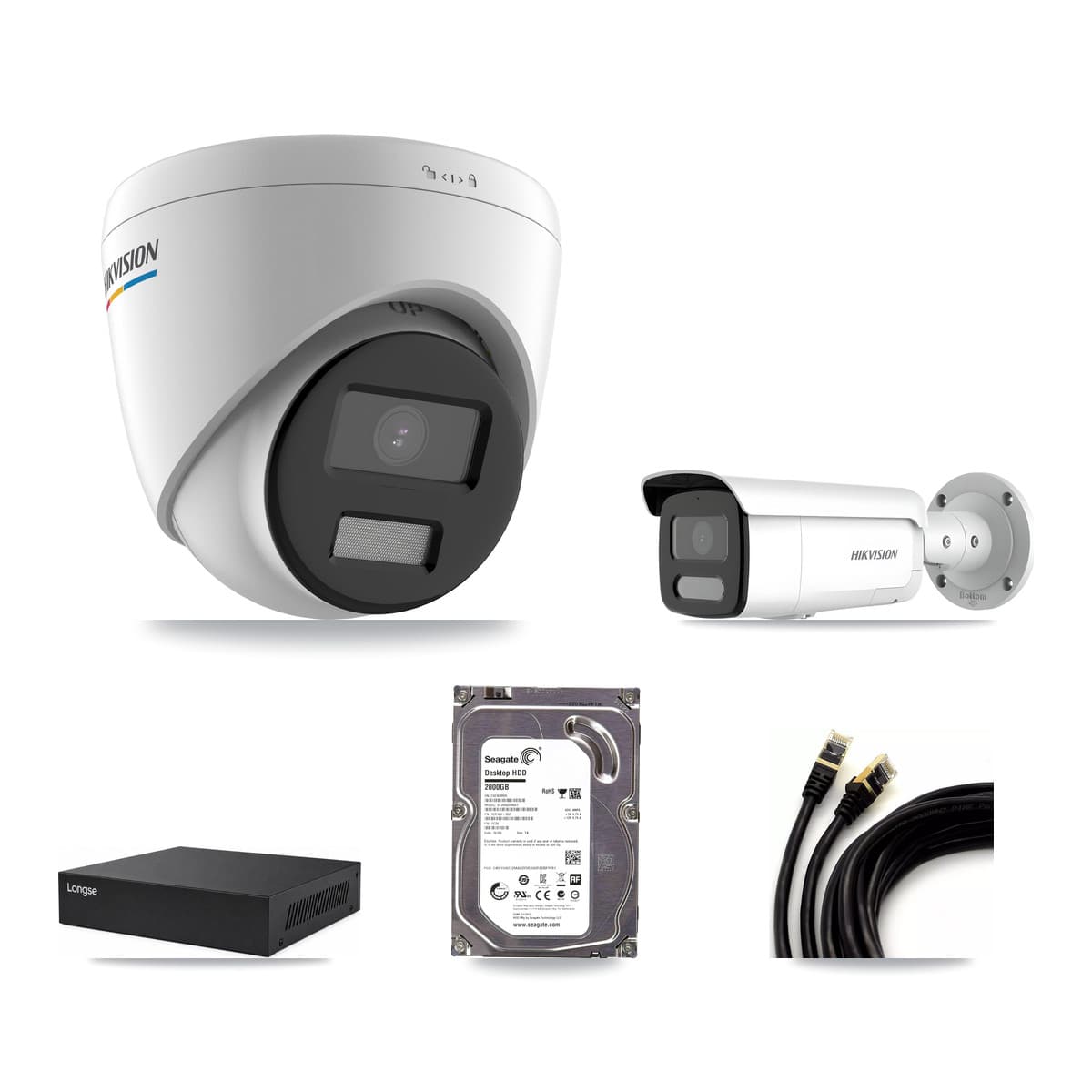 Hikvision & Longse 8-Channel 2MP – 4MP CCTV Kit — 1 2MP Turret + 1 4MP Bullet Cameras + 2TB Recording - Image 1