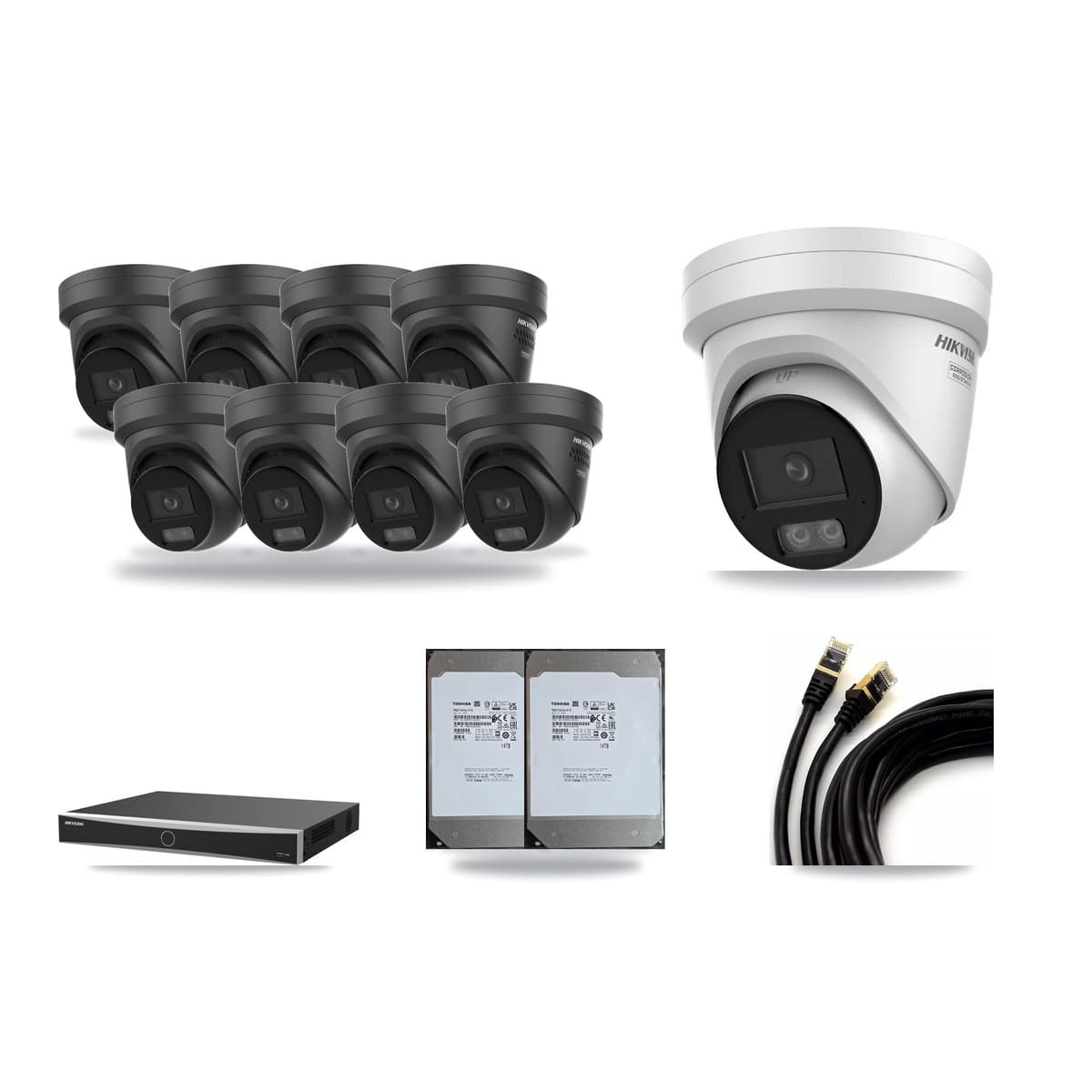 Hikvision 16-Channel 4K CCTV Kit — 1 + 8 Black Turret Cameras + 2× 14TB Recording - Image 1