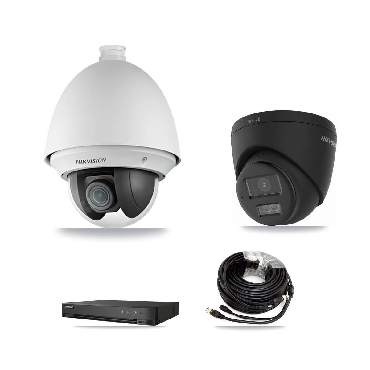 Hikvision 4-Channel 2MP – 4K CCTV Kit — 1 2MP PTZ + 1 Black 4K Turret Cameras + 3TB Recording (DS-7204HUHI Recorder)