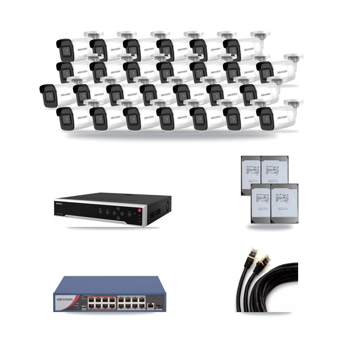 Hikvision 32-Channel 4K CCTV Kit — 27 Bullet Cameras + 4× 14TB Recording - Image 1