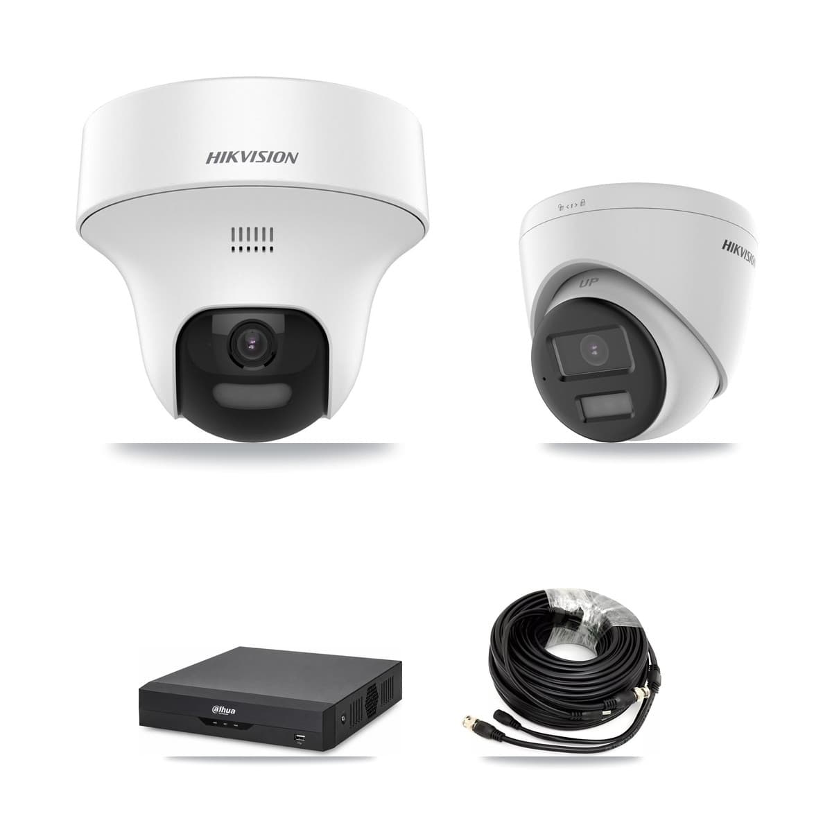 Hikvision & Dahua 4-Channel 5MP CCTV Kit — 1 DS-2CE70K0T + 1 DS-2CE78K0T Turret Cameras + 3TB Recording - Image 1