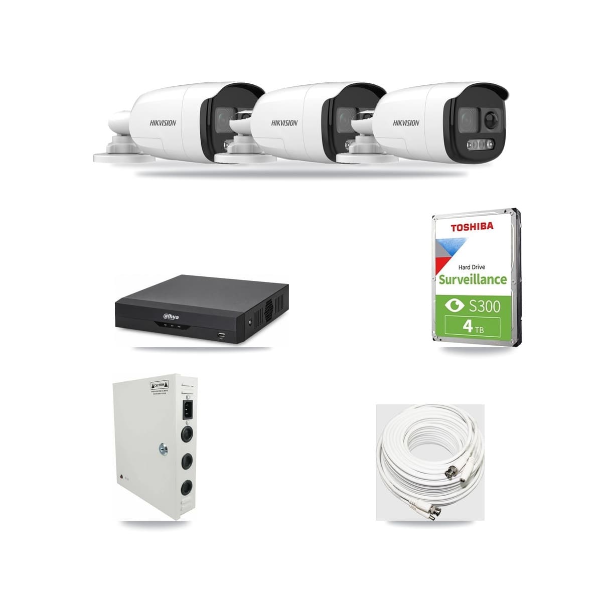 Hikvision & Dahua 4-Channel 5MP CCTV Kit — 3 DS-2CE12KF3T Bullet Cameras + 4TB Recording - Image 1