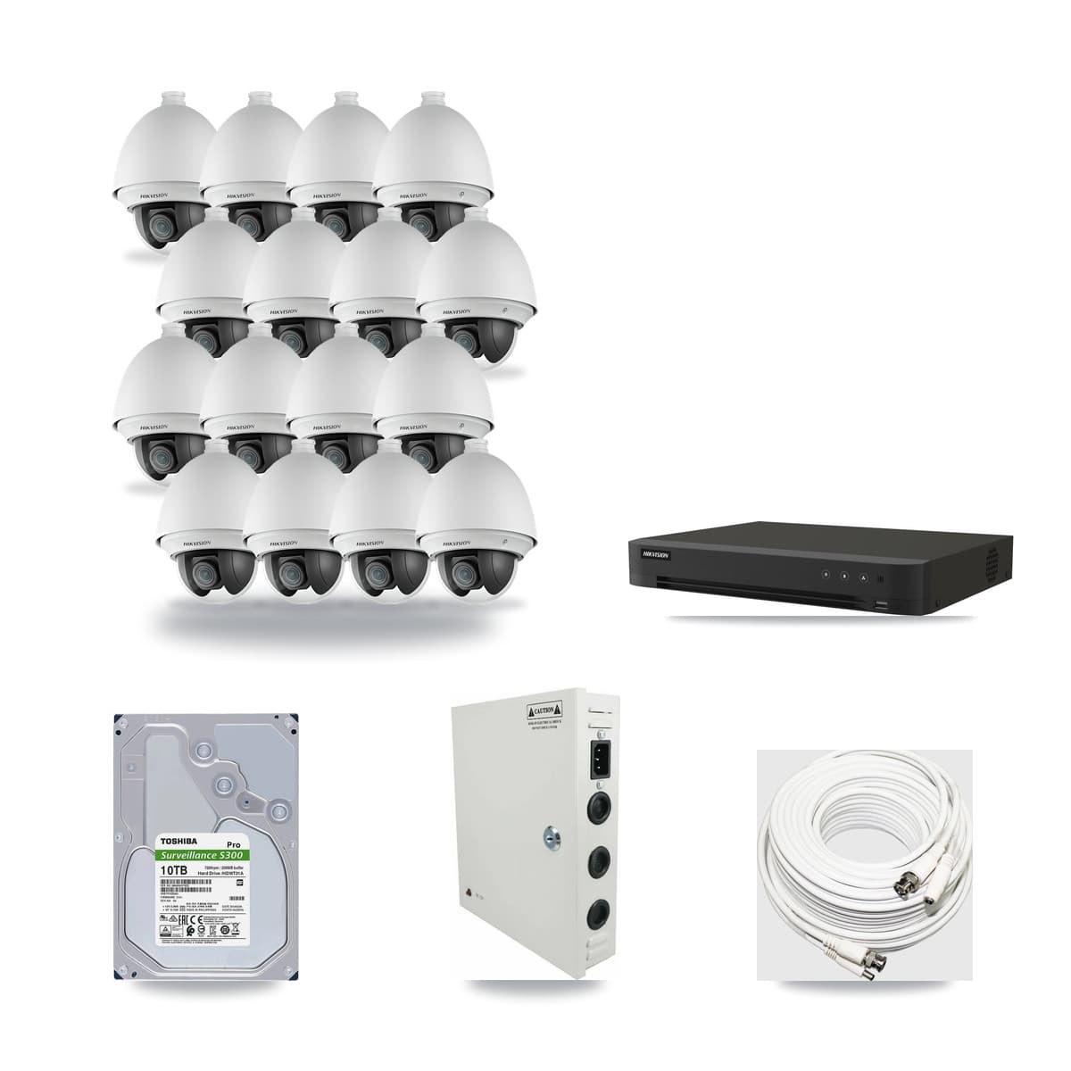 Hikvision 16-Channel 2MP CCTV Kit — 16 DS-2AE4225T PTZ Cameras + 10TB Recording (IDS-7216HQHI Recorder) - Image 1