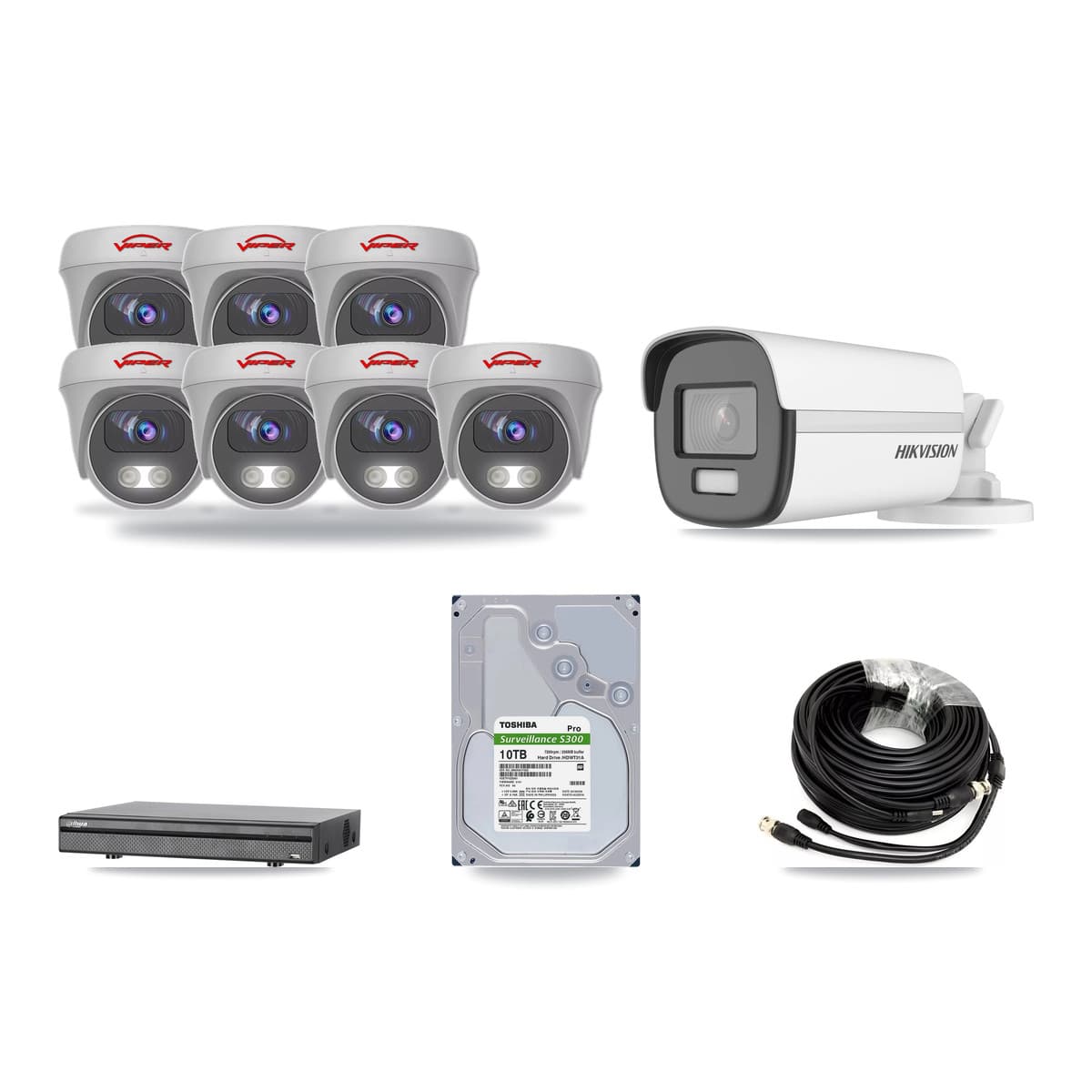 8-Channel 5MP – 4K CCTV Kit — 1 4K Bullet + 7 White 5MP Cameras + 10TB Recording (DH-XVR5108H Recorder) - Image 1