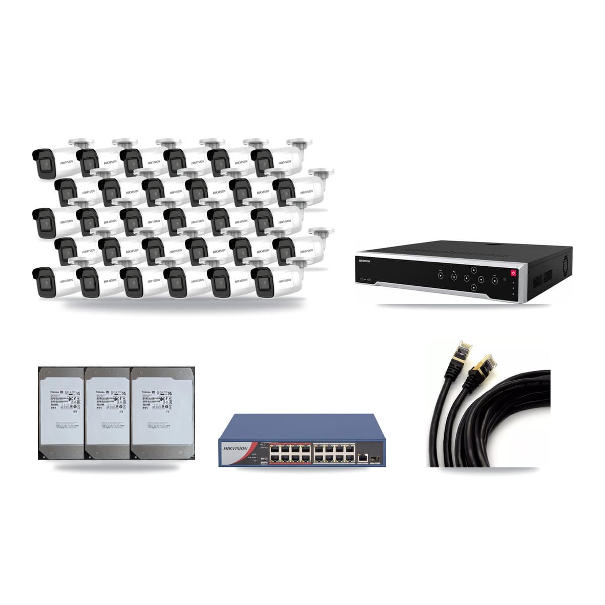 Hikvision 32-Channel 4K CCTV Kit — 30 Bullet Cameras + 3× 14TB Recording - Image 1