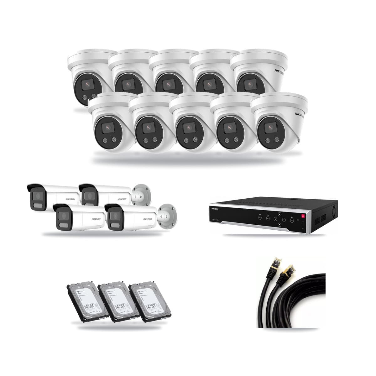 Hikvision 32-Channel 4MP – 5MP CCTV Kit — 4 4MP Bullet + 10 5MP Turret Cameras + 3× 6TB Recording - Image 1