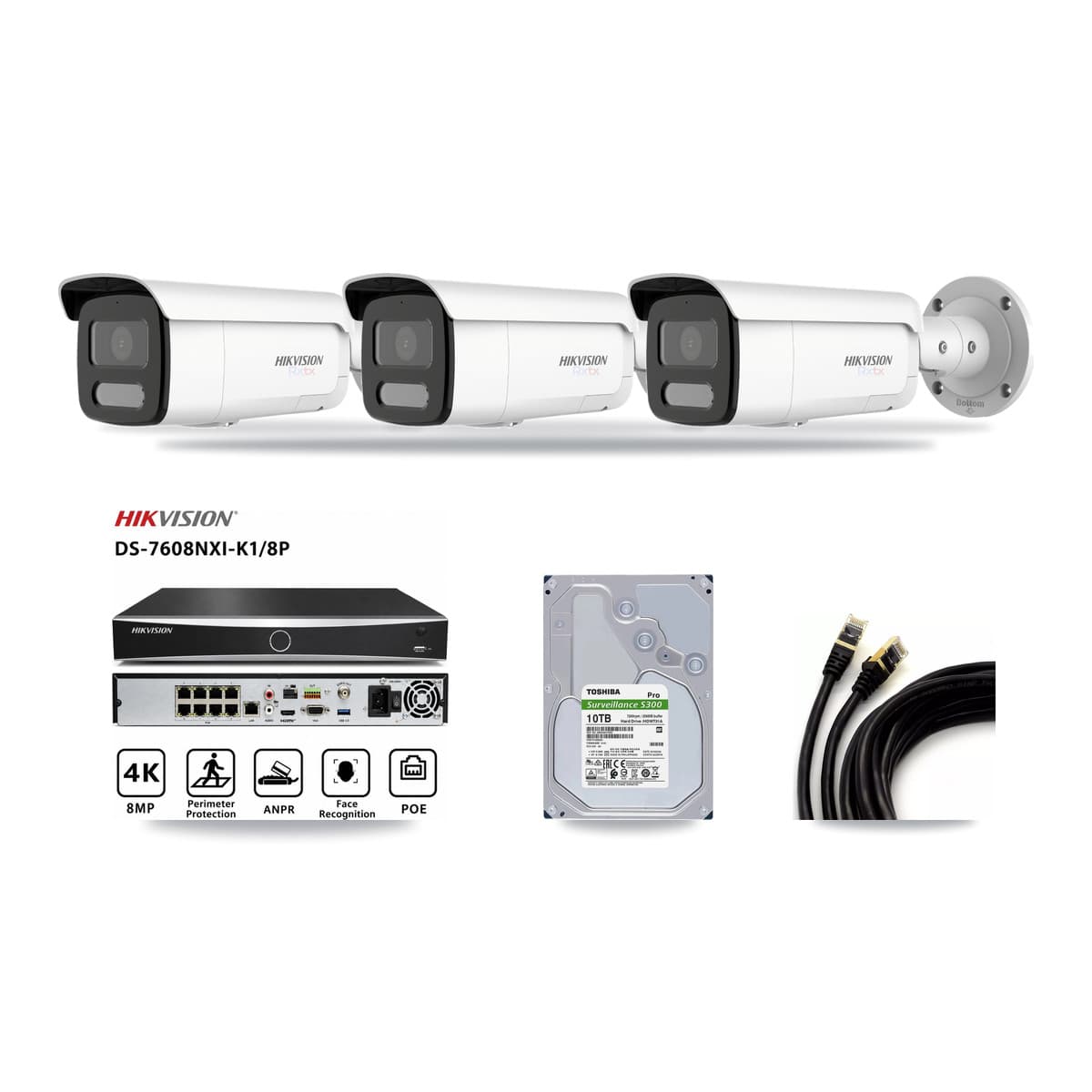 Hikvision 8-Channel 4K CCTV Kit — 3 Bullet Cameras + 10TB Recording - Image 1