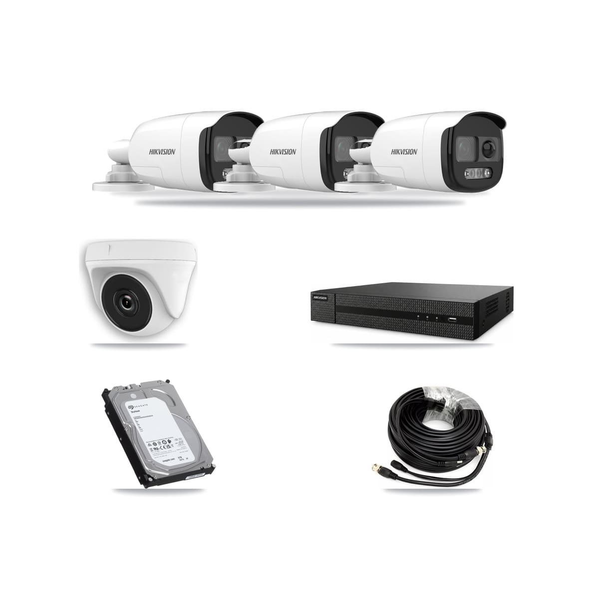 Hikvision 8-Channel 2MP – 5MP CCTV Kit — 3 5MP Bullet + 1 White 2MP Dome Cameras + 6TB Recording (DVR-8CH Recorder) - Image 1