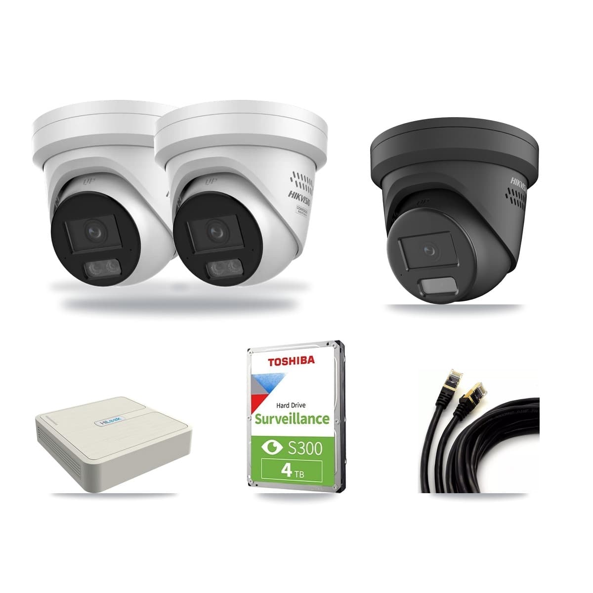 Hikvision & HiLook 8-Channel 4MP CCTV Kit — 1 DS-2CD2347G2 + 2 DS-2CD2347G3 Turret Cameras + 4TB Recording - Image 1