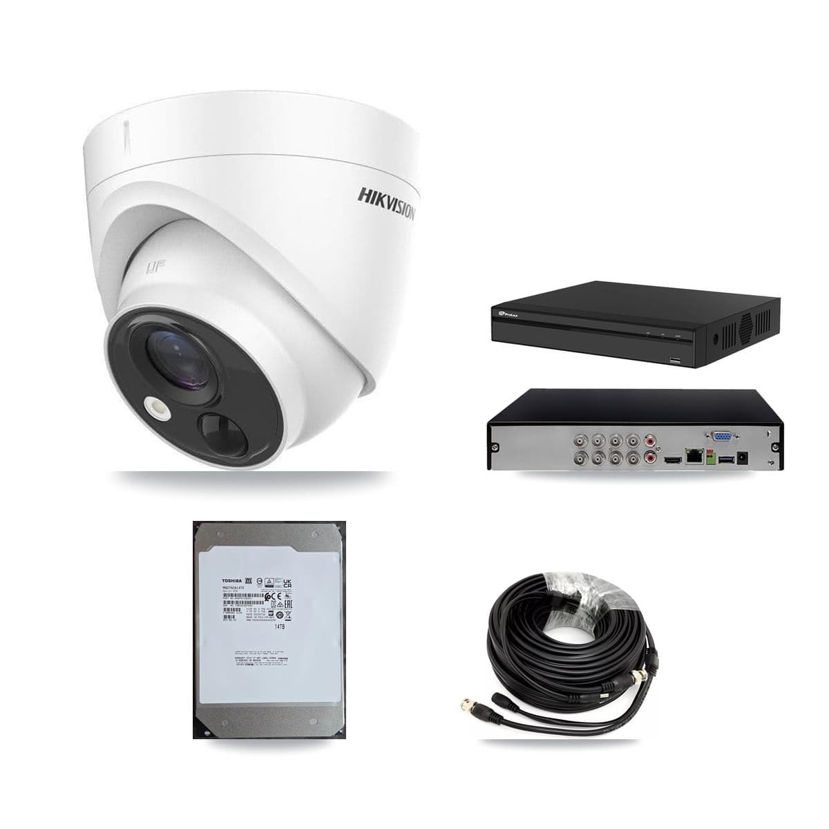 Hikvision & Prolux 8-Channel 5MP CCTV Kit — 8 DS-2CE71H0T Turret Cameras + 14TB Recording
