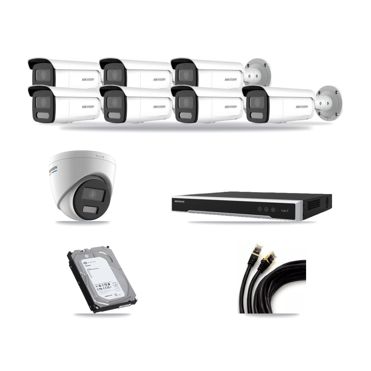 Hikvision 16-Channel 2MP – 4MP CCTV Kit — 1 2MP Turret + 7 4MP Bullet Cameras + 6TB Recording (DS-7616NI-M2 Recorder) - Image 1