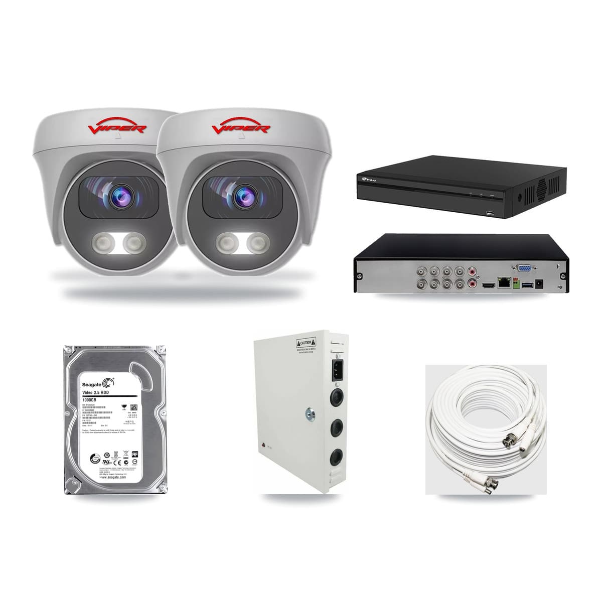 Viper & Prolux 8-Channel 5MP CCTV Kit — 2 White Cameras + 1TB Recording (PXD-5108HS Recorder) - Image 1