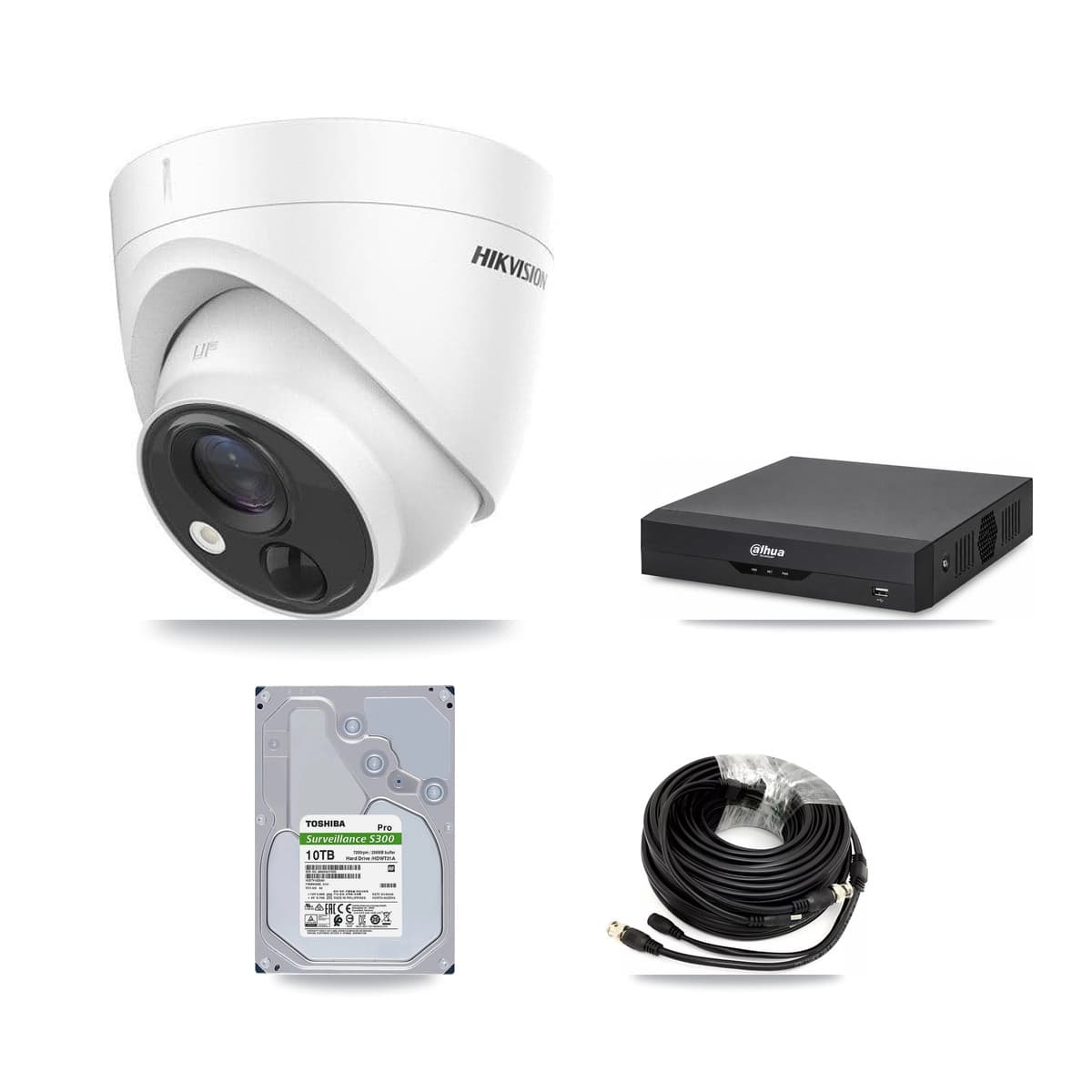 Hikvision & Dahua 4-Channel 5MP CCTV Kit — 4 DS-2CE71H0T Turret Cameras + 10TB Recording