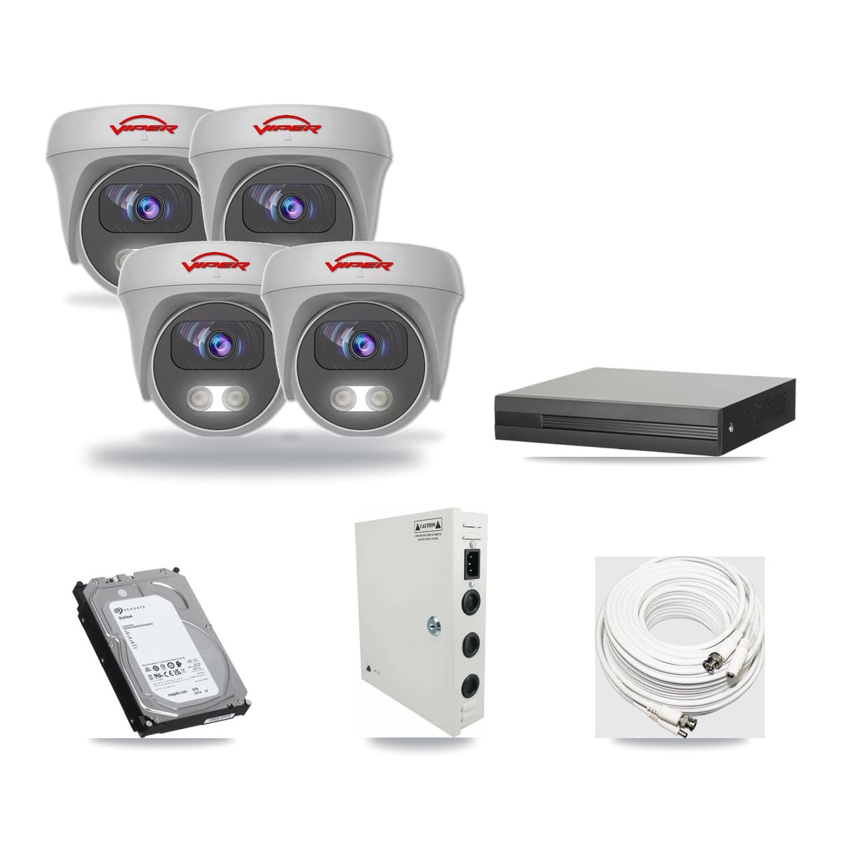 8-Channel 5MP CCTV Kit — 4 White Viper Cameras + 6TB Recording (XVR-3108HS Recorder) - Image 1