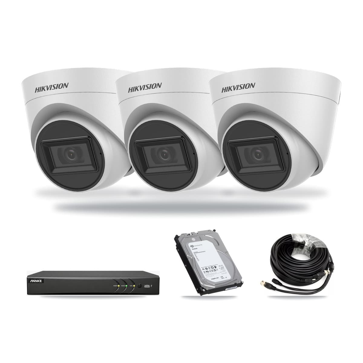 Hikvision & ANNKE 4-Channel 5MP CCTV Kit — 3 White Turret Cameras + 6TB Recording - Image 1