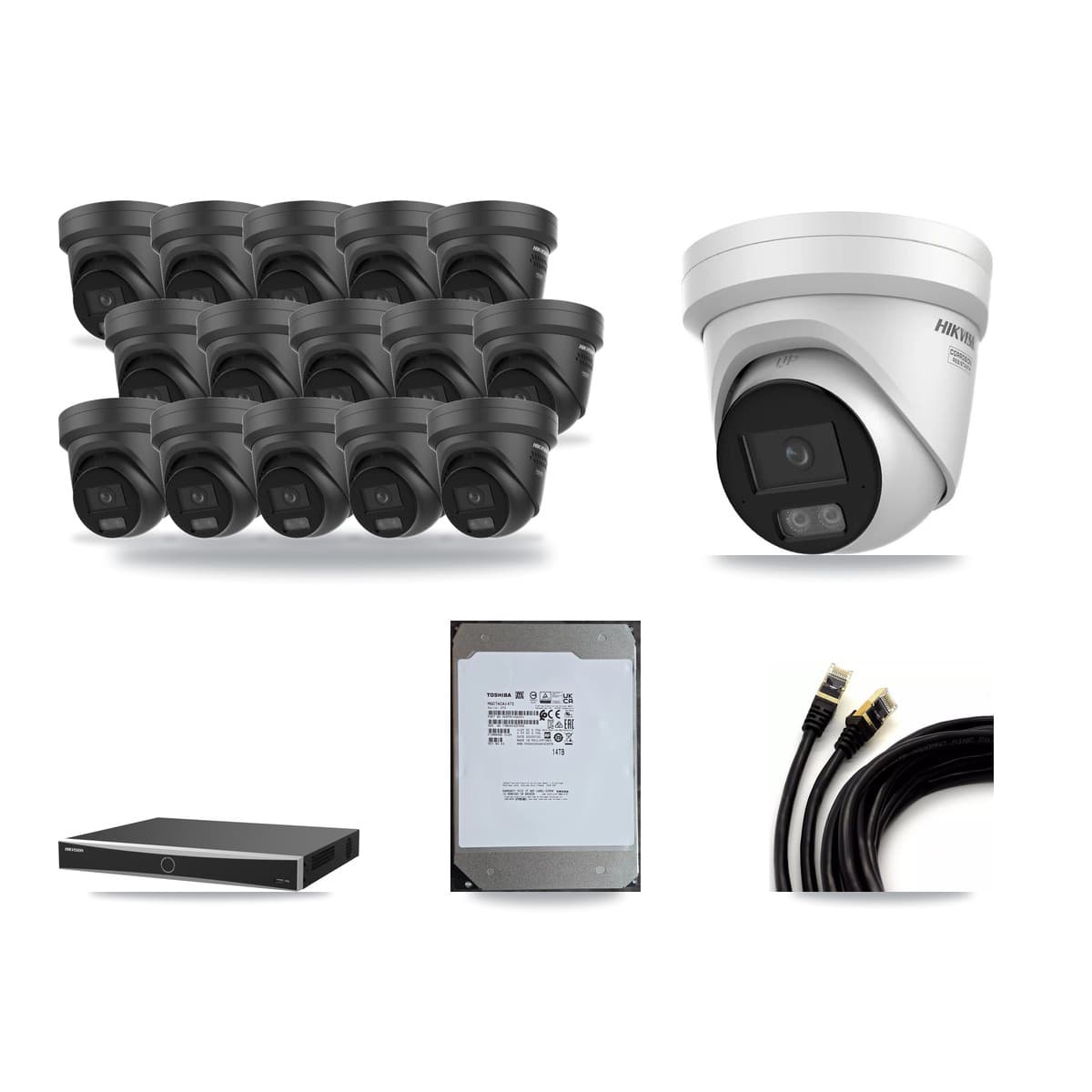 Hikvision 16-Channel 4K CCTV Kit — 1 + 15 Black Turret Cameras + 14TB Recording - Image 1