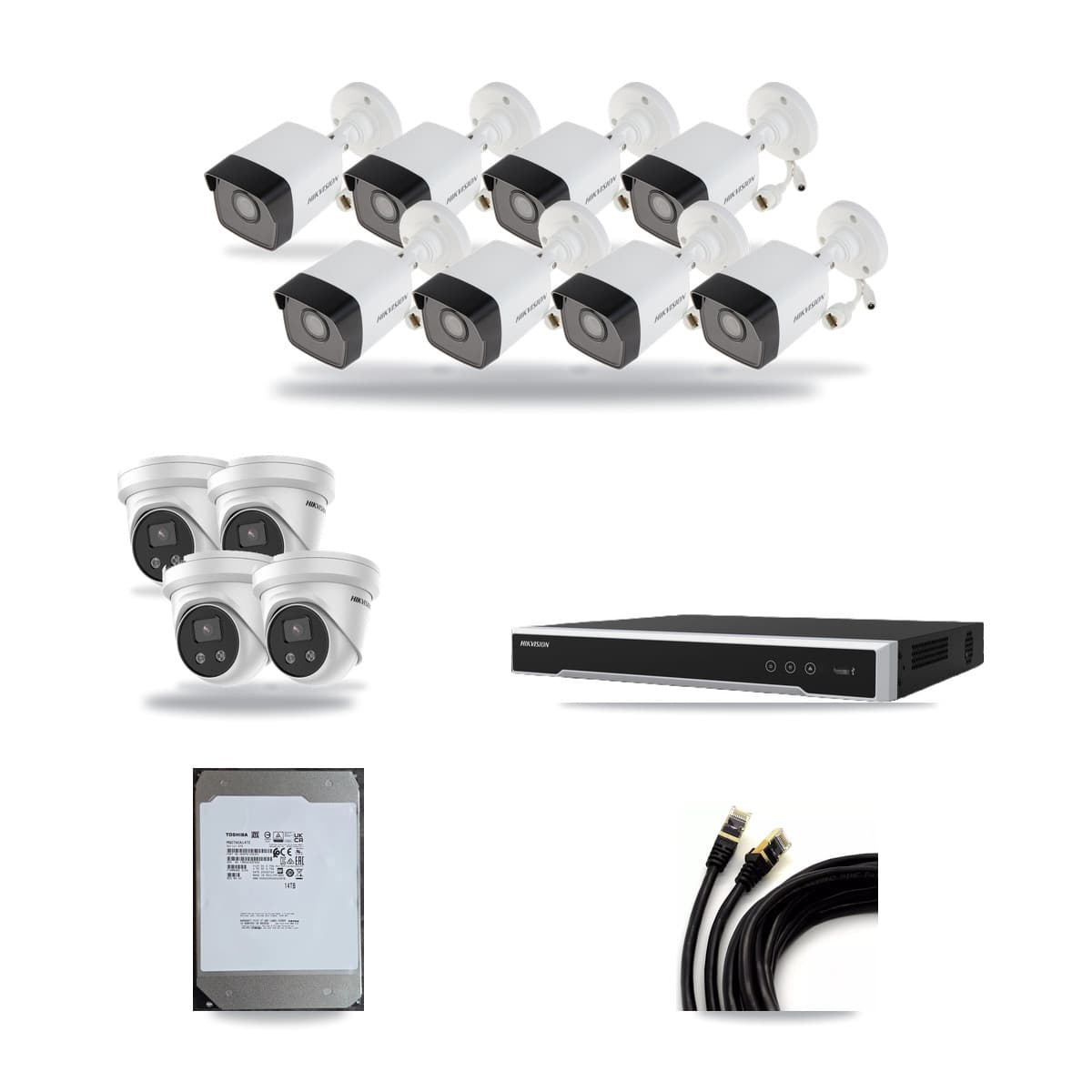 Hikvision 16-Channel 5MP CCTV Kit — 8 Bullet + 4 Turret Cameras + 14TB Recording (DS-7616NI-M2 Recorder) - Image 1