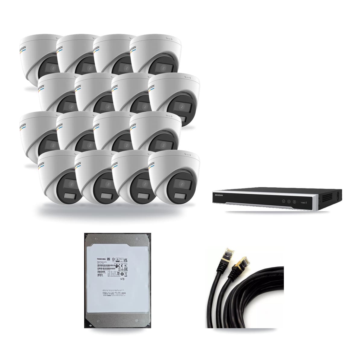 Hikvision 16-Channel 2MP CCTV Kit — 16 Turret Cameras + 14TB Recording (DS-7616NI-M2 Recorder) - Image 1