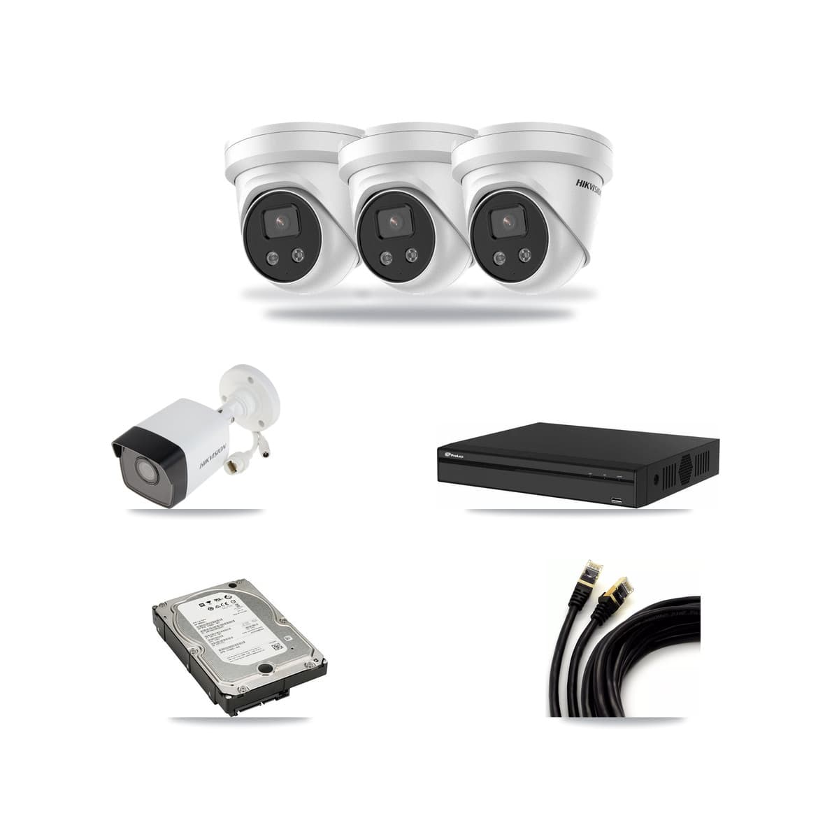Hikvision & Prolux 4-Channel 5MP CCTV Kit — 1 Bullet + 3 Turret Cameras + 5TB Recording - Image 1
