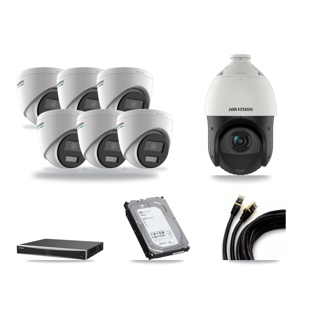 Hikvision 16-Channel 2MP – 4MP CCTV Kit — 6 2MP Turret + 1 4MP PTZ Cameras + 6TB Recording (DS-7616NXI Recorder) - Image 1