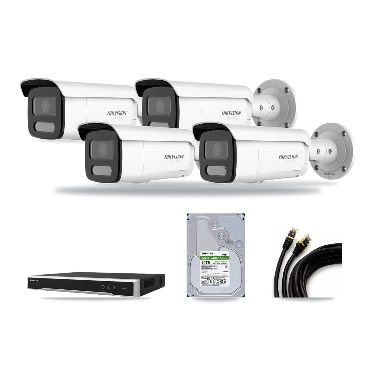 Hikvision 8-Channel 4K CCTV Kit — 4 White Bullet Cameras + 10TB Recording (DS-7608NI-M2 Recorder) - Image 1