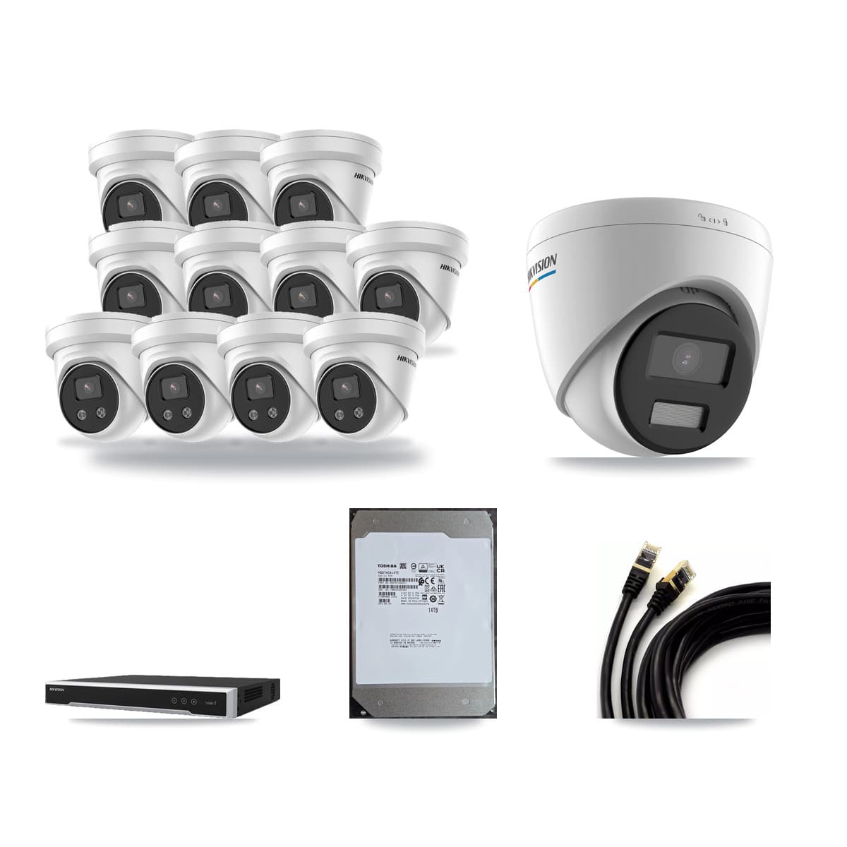 Hikvision 16-Channel 2MP – 5MP CCTV Kit — 1 2MP + 11 5MP Turret Cameras + 14TB Recording (DS-7616NI-M2 Recorder) - Image 1