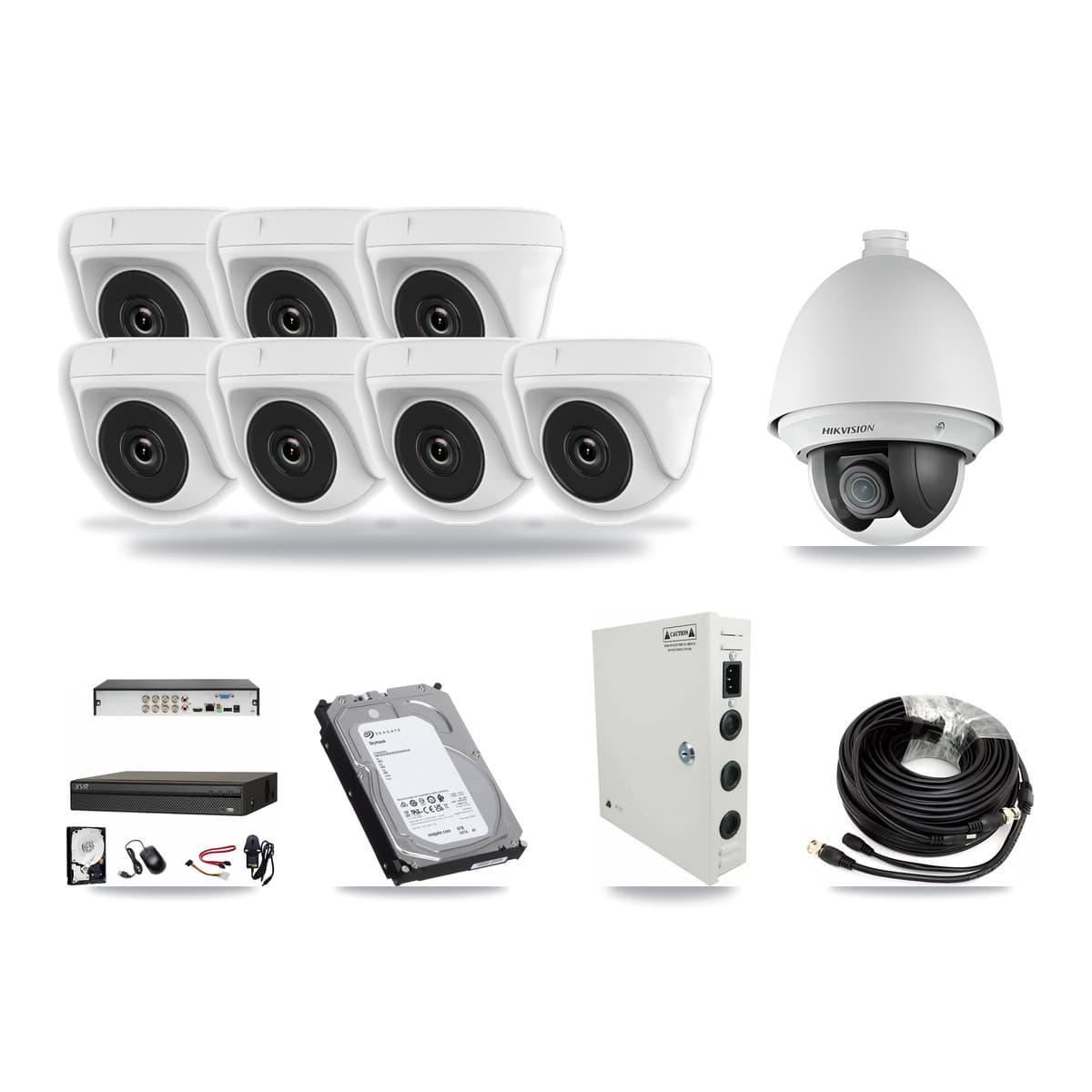 Hikvision & Dahua 8-Channel 2MP CCTV Kit — 1 PTZ + 7 Dome Cameras + 6TB Recording - Image 1