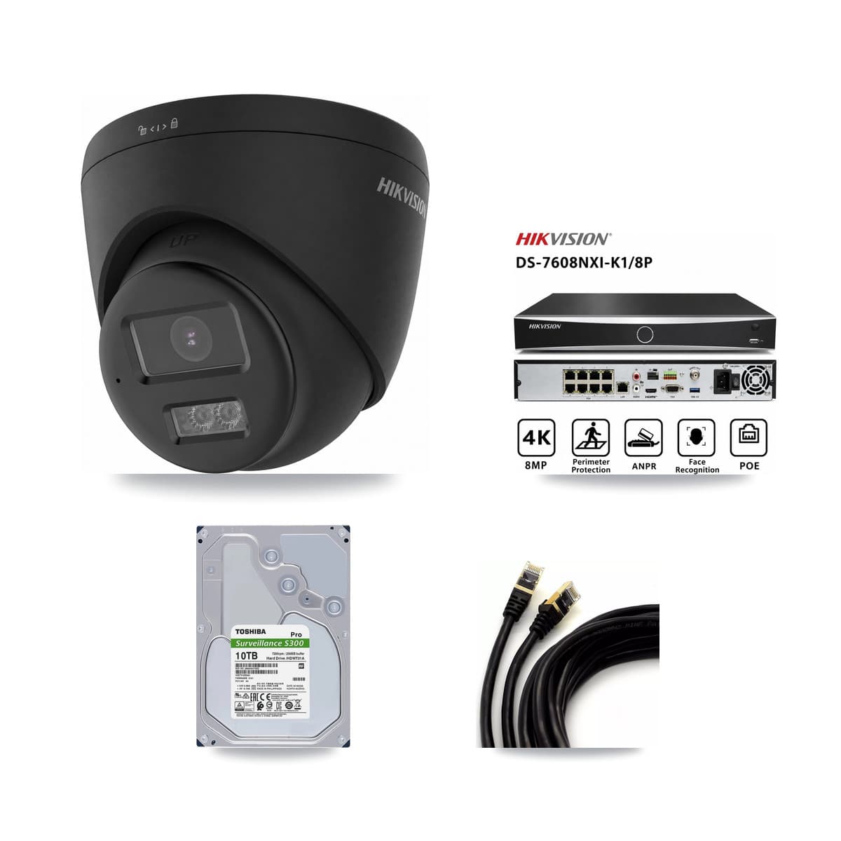 Hikvision 8-Channel 4K CCTV Kit — 7 Black DS-2CD1383G2 Turret Cameras + 10TB Recording - Image 1