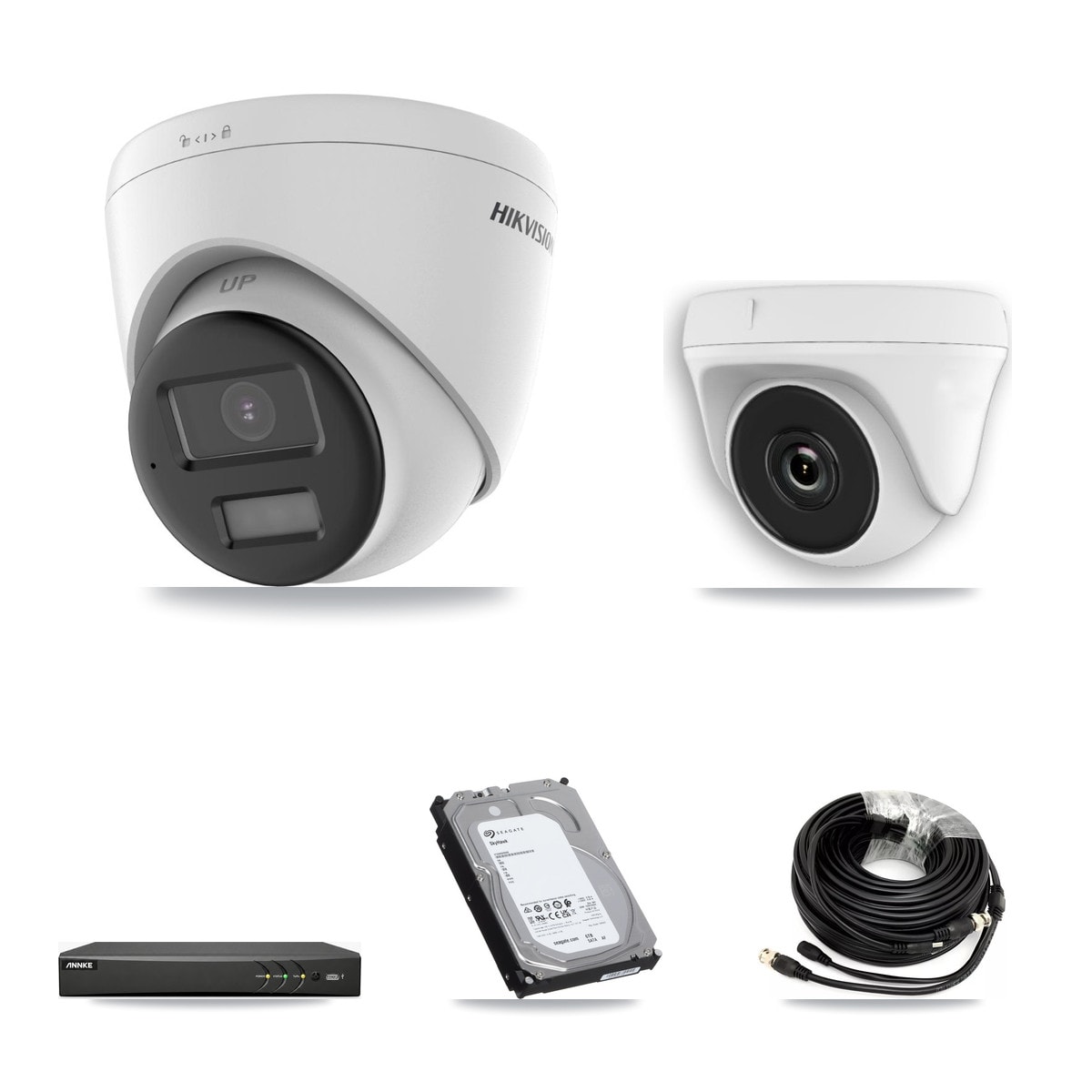 Hikvision & ANNKE 4-Channel 2MP – 4K CCTV Kit — 2 4K Turret + 1 White 2MP Dome Cameras + 6TB Recording