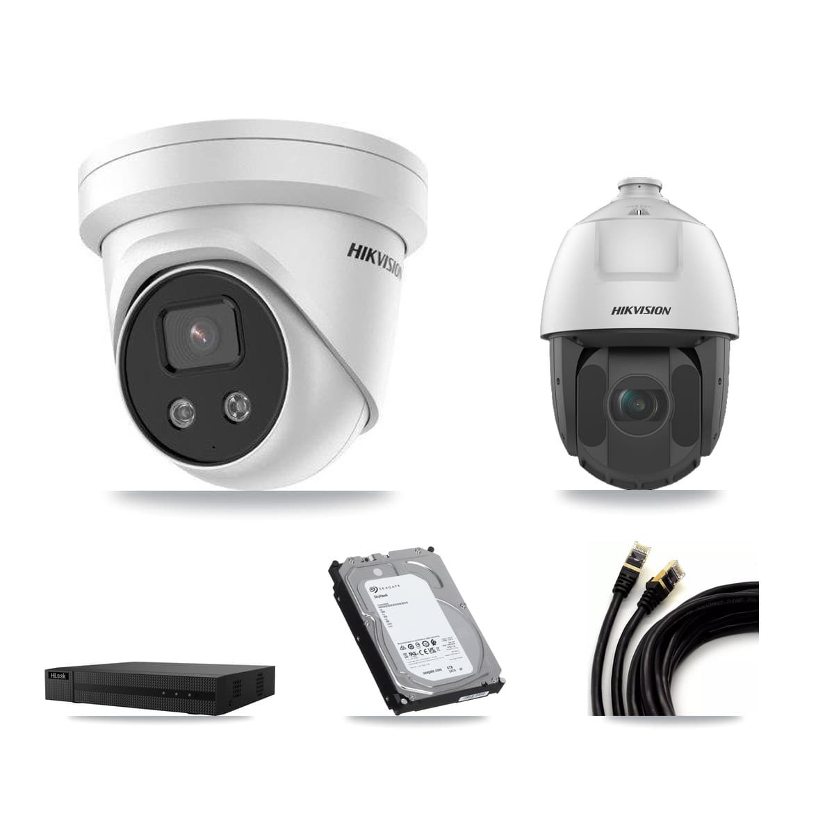 Hikvision & HiLook 8-Channel 2MP – 5MP CCTV Kit — 5 5MP Turret + 1 2MP PTZ Cameras + 6TB Recording (NVR-108MH-D Recorder)