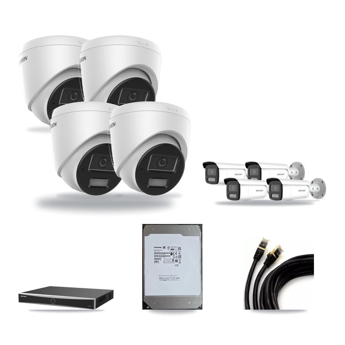 Hikvision 16-Channel 4MP CCTV Kit — 4 Turret + 4 Bullet Cameras + 14TB Recording (DS-7616NXI Recorder) - Image 1
