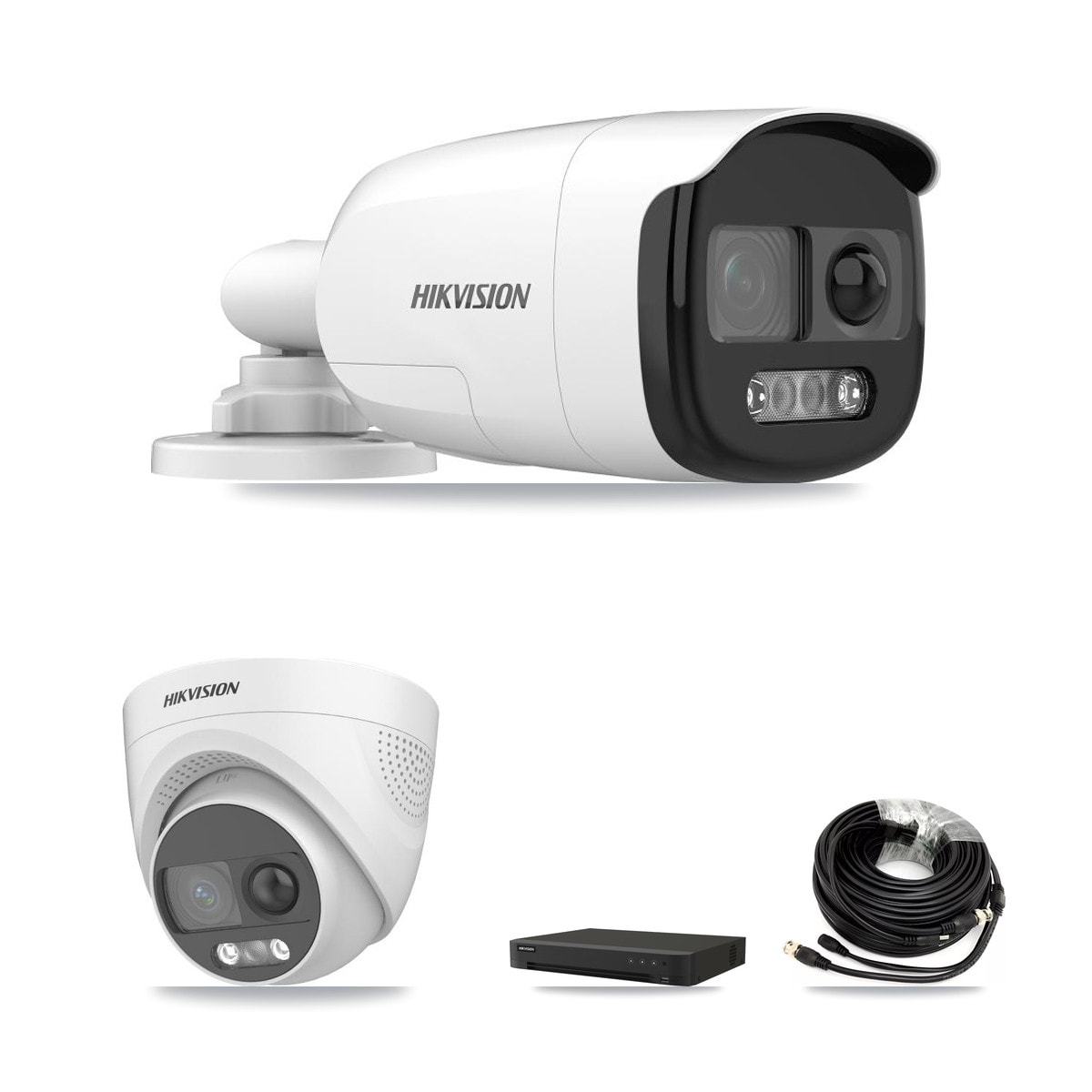 Hikvision 8-Channel 5MP CCTV Kit — 1 DS-2CE12KF3T-PIRXO Bullet + 1 DS-2CE72KF3T-PIRXO Turret Cameras + 3TB Recording (IDS-7208HUHI-M1/XT Recorder) - Image 1