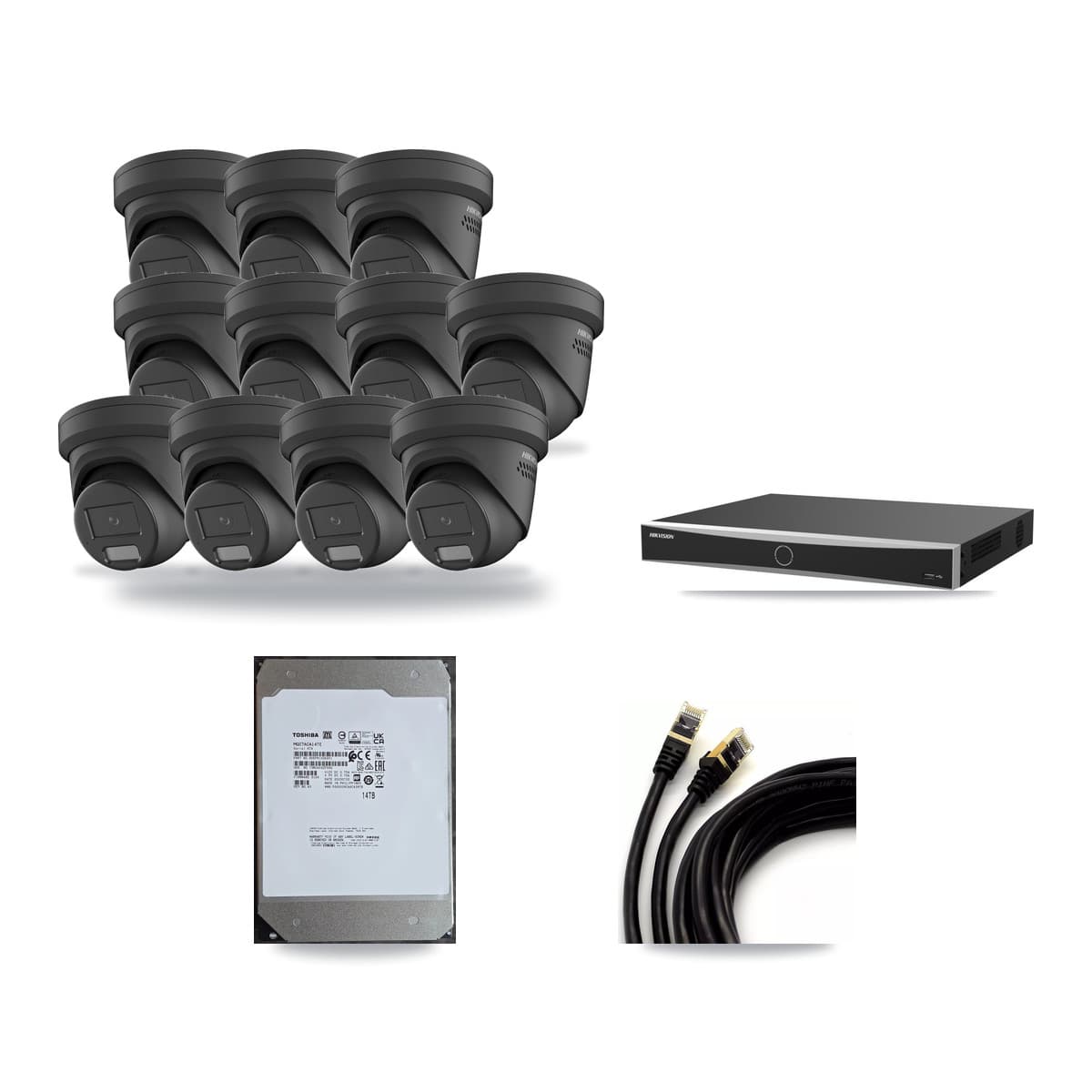 Hikvision 16-channel CCTV kit: 11 cameras (11× 4MP Turret), 14TB hard drive