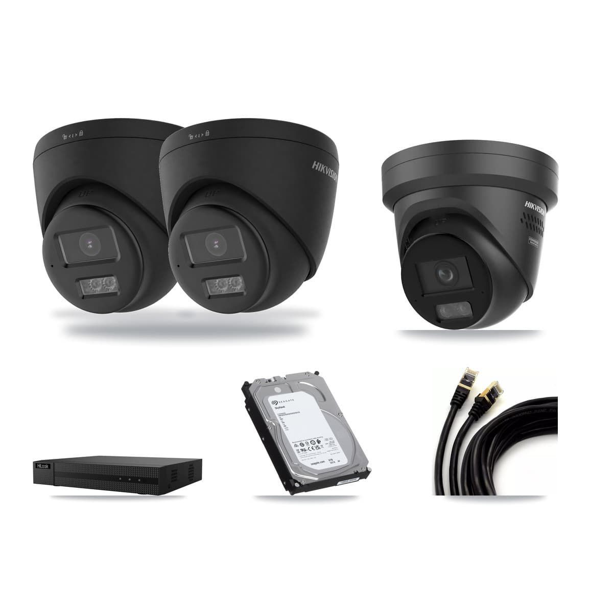 Hikvision & HiLook 8-Channel 4K CCTV Kit — 2 Black DS-2CD1383G2 + 1 Black DS-2CD2387G3 Turret Cameras + 6TB Recording - Image 1