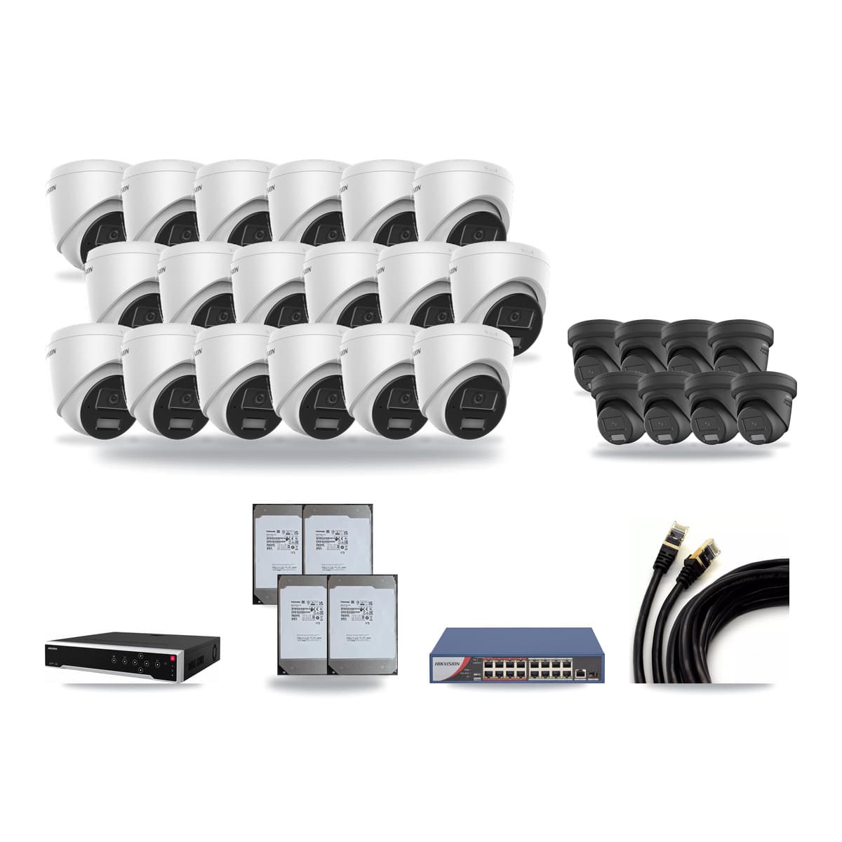 Hikvision 32-Channel 4MP CCTV Kit — 18 DS-2CD1343G2 + 8 DS-2CD2347G2 Turret Cameras + 4× 14TB Recording - Image 1
