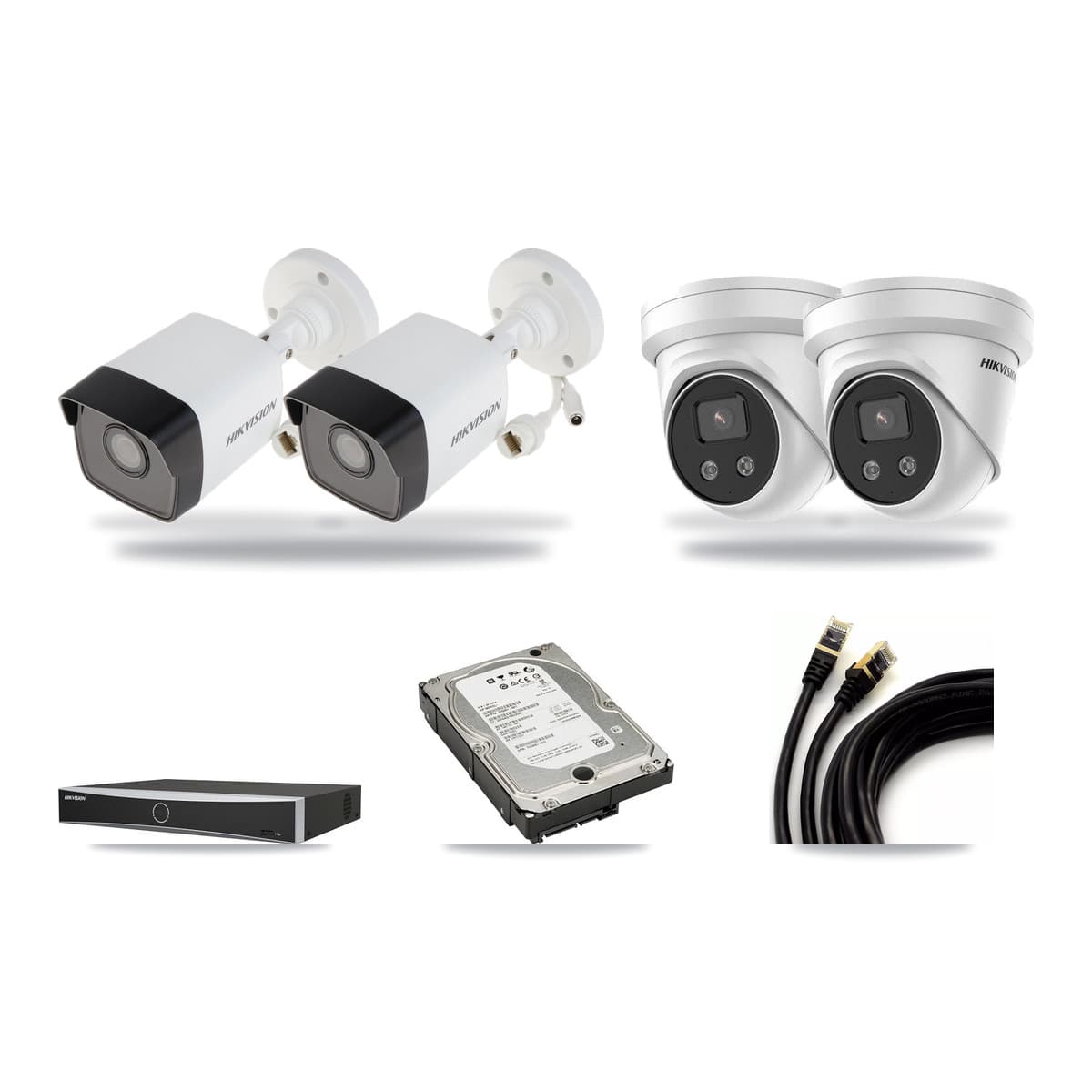 Hikvision 4-Channel 5MP CCTV Kit — 2 DS-2CD1053G0 Bullet + 2 DS-2CD3356G2 Turret Cameras + 5TB Recording - Image 1