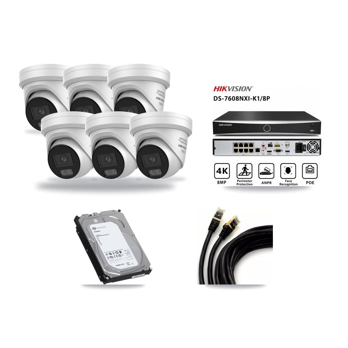Hikvision 8-Channel 4MP CCTV Kit — 6 DS-2CD2347G3 Turret Cameras + 6TB Recording - Image 1