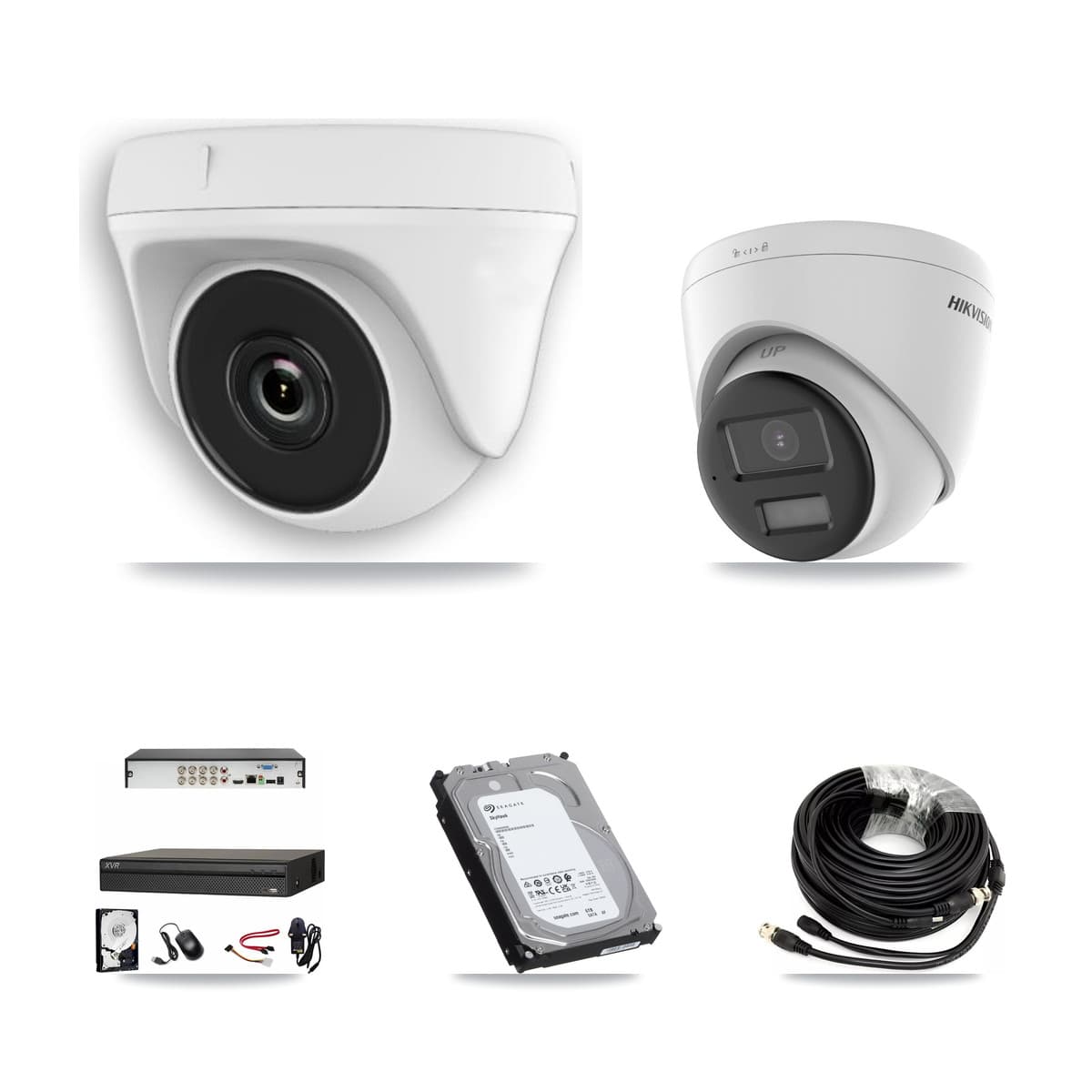 Hikvision & Dahua 8-Channel 2MP – 4K CCTV Kit — 1 4K Turret + 7 White 2MP Dome Cameras + 6TB Recording