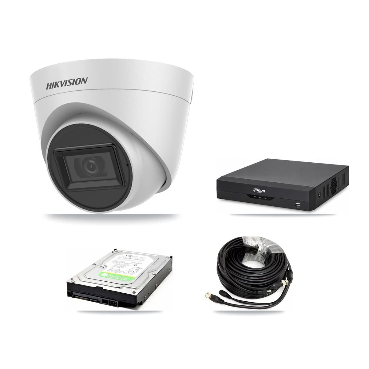 Hikvision & Dahua 4-Channel 5MP CCTV Kit — 2 White Turret Cameras + 1TB Recording
