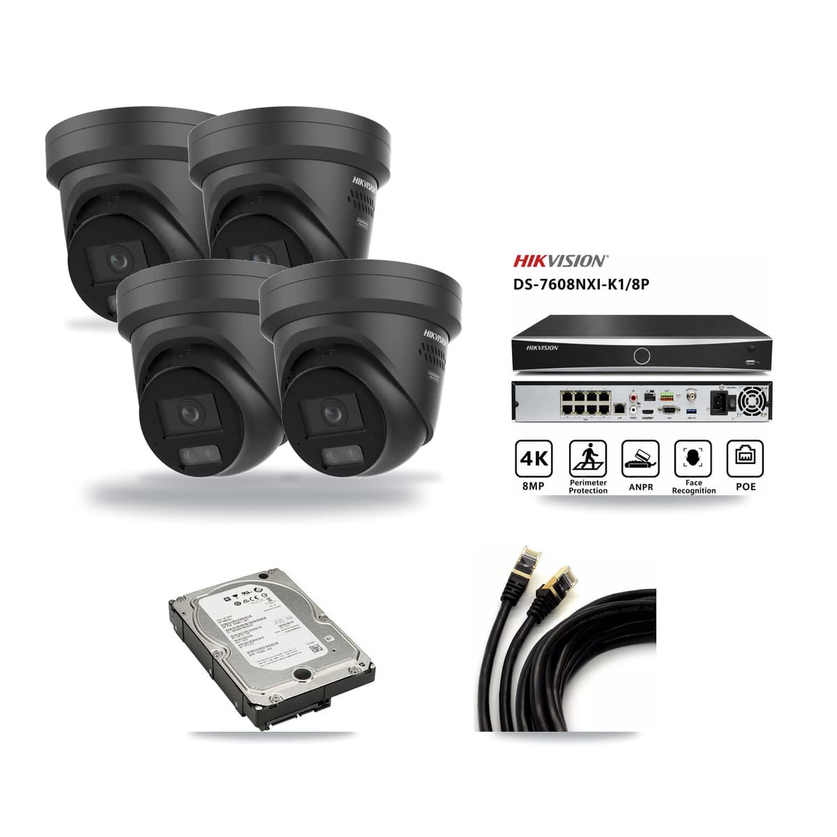 Hikvision 8-Channel 4K CCTV Kit — 4 Black Turret Cameras + 5TB Recording - Image 1
