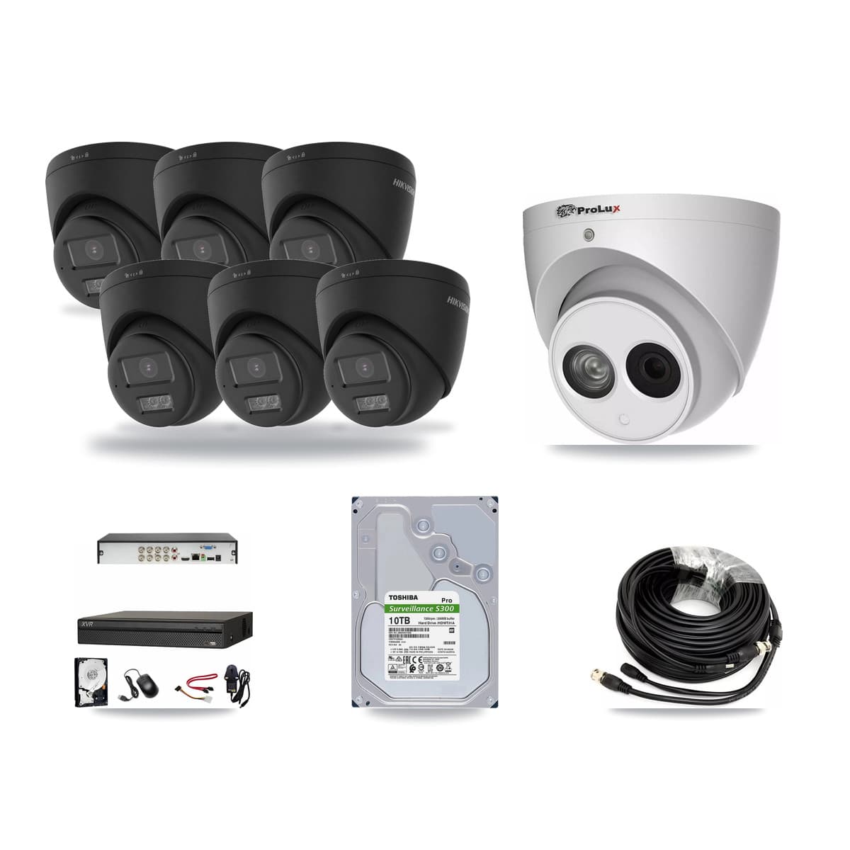 8-Channel 4MP – 4K CCTV Kit — 6 Black 4K + 1 4MP Turret Cameras + 10TB Recording (XVR-3108AD Recorder) - Image 1