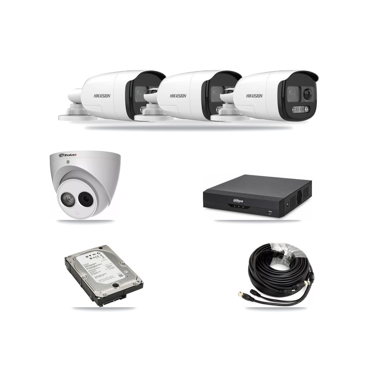 4-Channel 4MP – 5MP CCTV Kit — 3 DS-2CE12KF3T 5MP Bullet + 1 PXC-612C4W-A 4MP Turret Cameras + 5TB Recording - Image 1