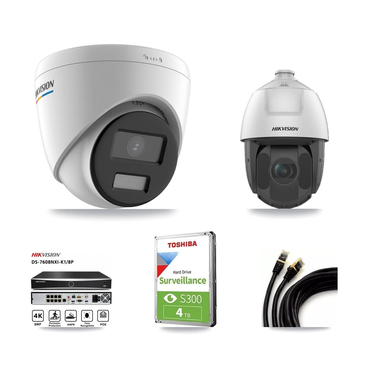 Hikvision 8-Channel 2MP CCTV Kit — 5 Turret + 1 PTZ Cameras + 4TB Recording