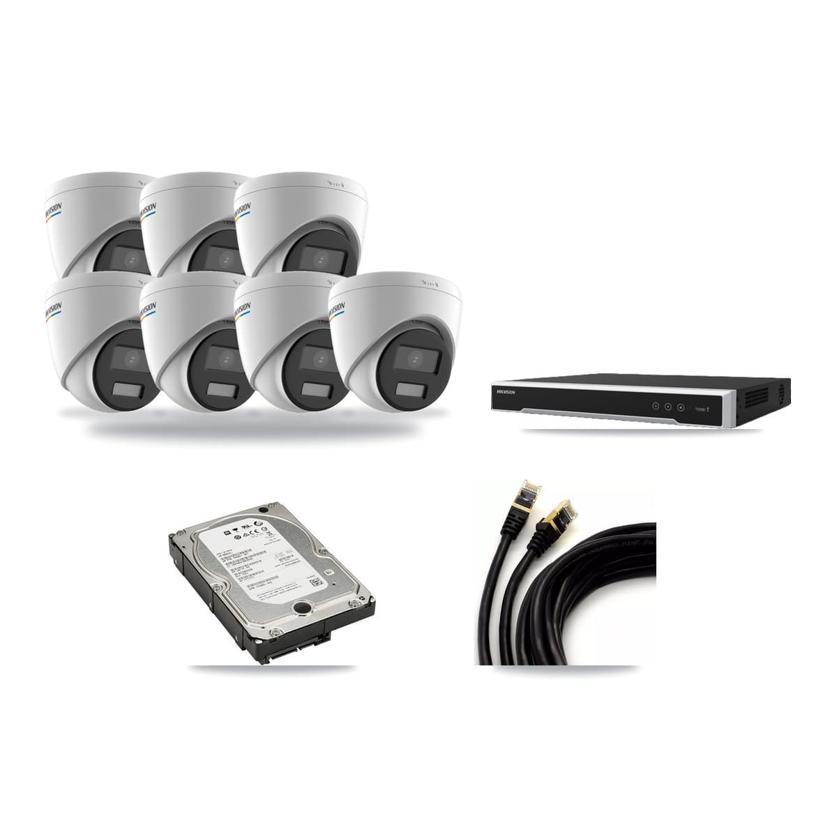 Hikvision 8-Channel 2MP CCTV Kit — 7 Turret Cameras + 5TB Recording (DS-7608NI-M2 Recorder) - Image 1