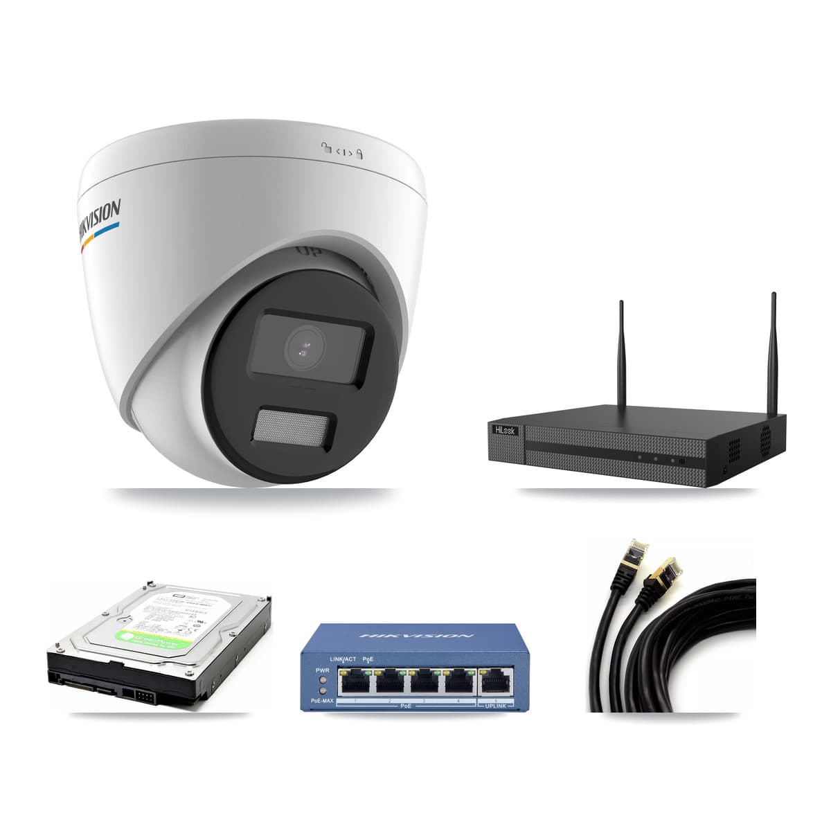 Hikvision & HiLook 4-Channel 2MP CCTV Kit — 2 Turret Cameras + 1TB Recording