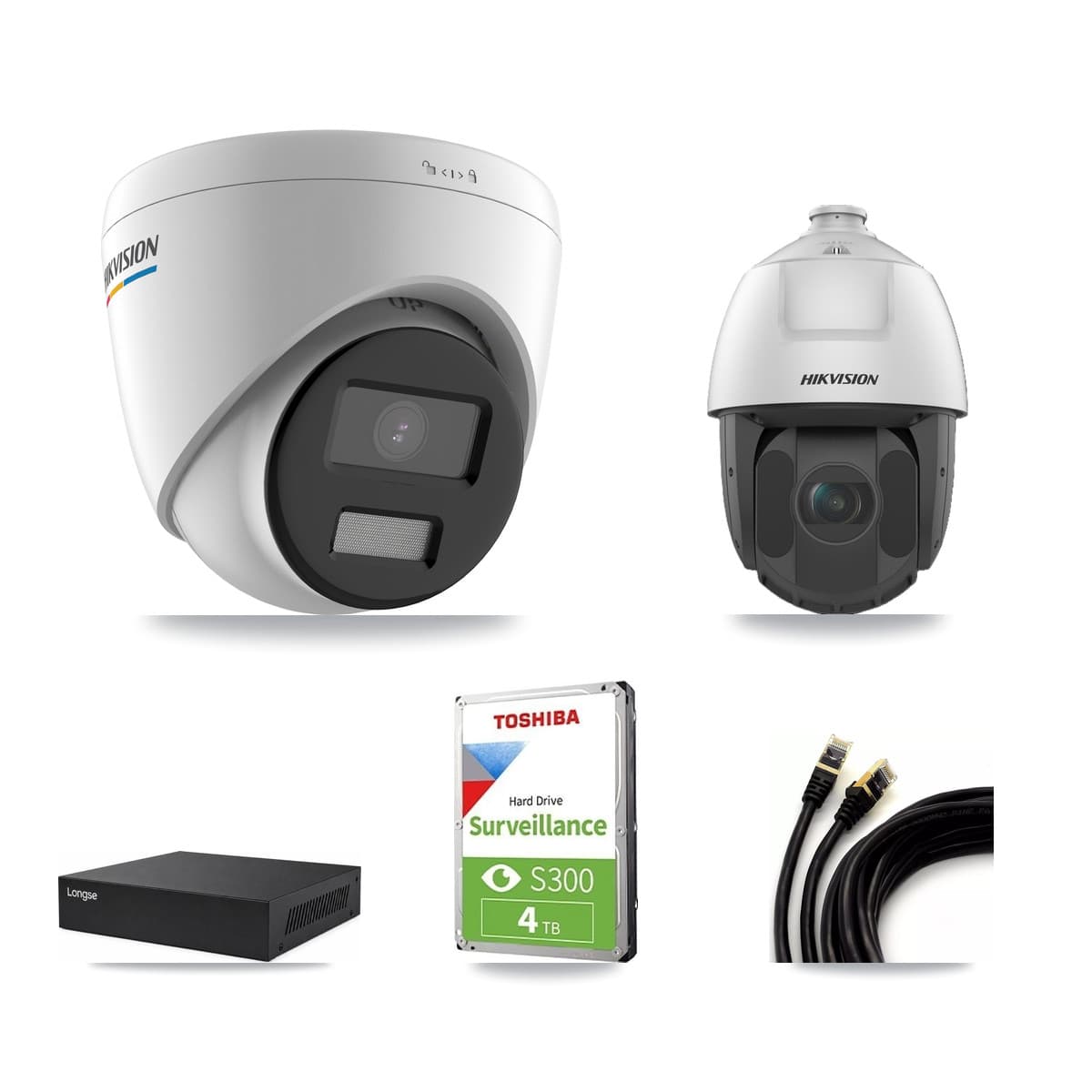 Hikvision & Longse 8-Channel 2MP CCTV Kit — 5 Turret + 1 PTZ Cameras + 4TB Recording