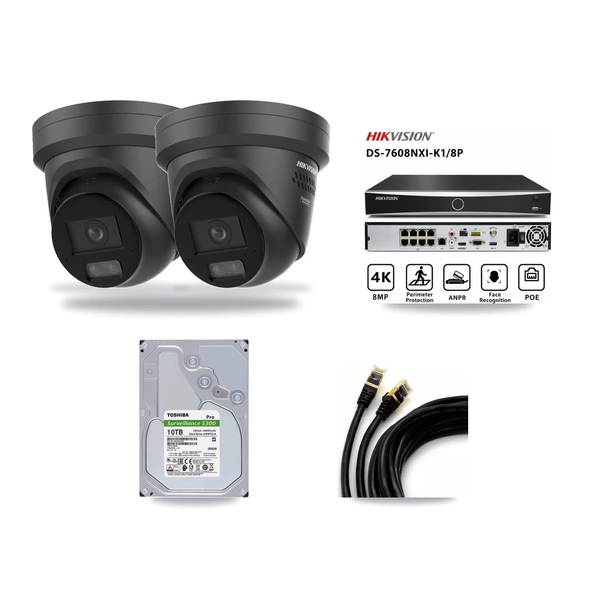 Hikvision 8-Channel 4K CCTV Kit — 2 Black Turret Cameras + 10TB Recording - Image 1